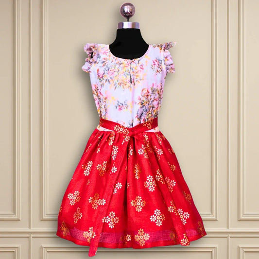 Beautiful Semi Party Wear With Organza White kids frock