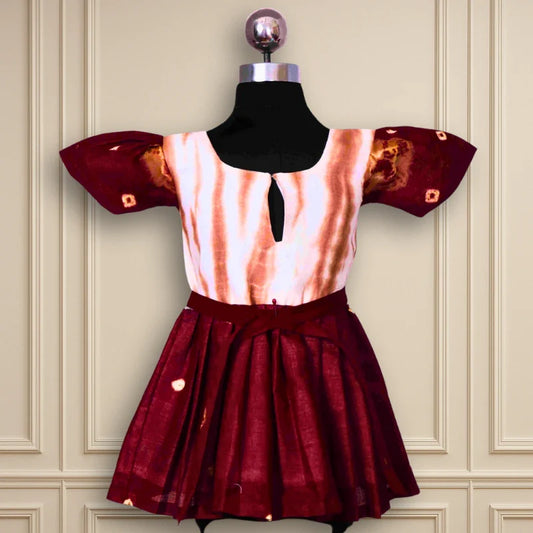 Daily Wear Waist Frock Brown Color Tie And Dye Pattern