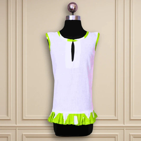 Beautiful Casual wear A-line frock white base with green color
