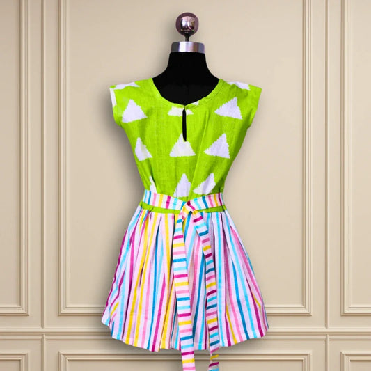 Beautiful casual wear A-line sleeveless frock green body part