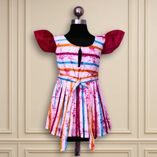 Beautiful Daily wear waist frock white base multi color