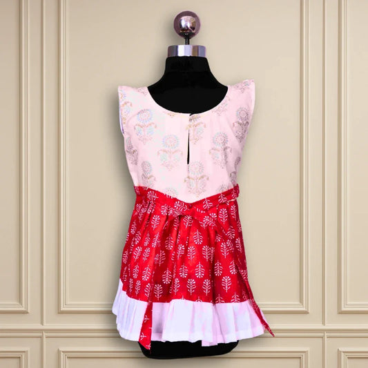 Beautiful Casual wear sleeveless waist frock white base body