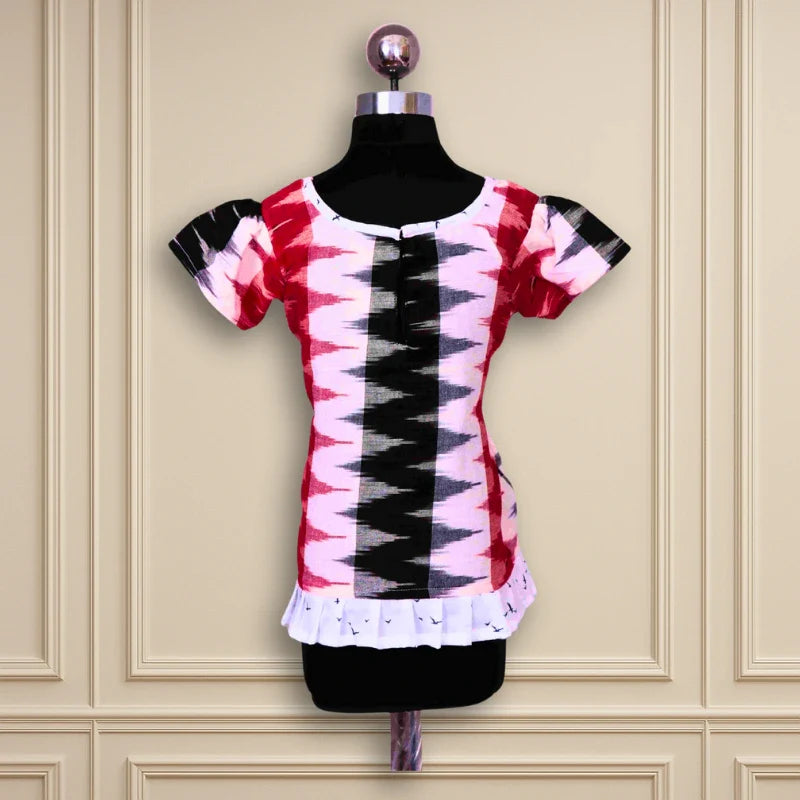 Beautiful casual wear A-line ikkatt frock multi color body