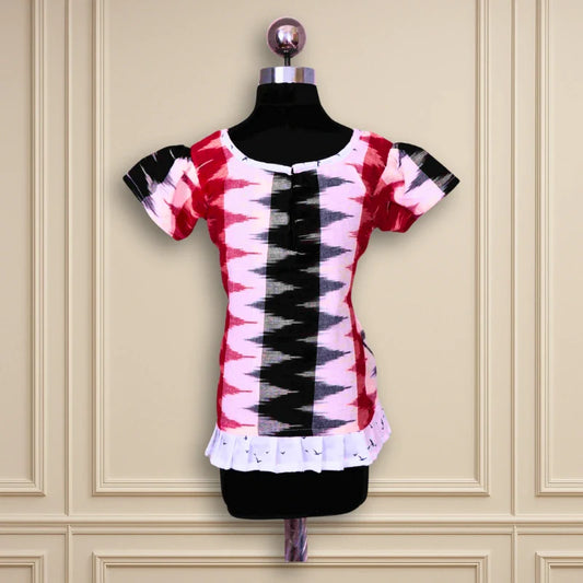 Beautiful casual wear A-line ikkatt frock multi color body