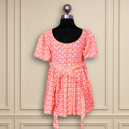 Beautiful casual wear orange soft cotton waist frock sleeves