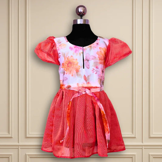 Beautiful Party wear kids frock white yoke orange skirt