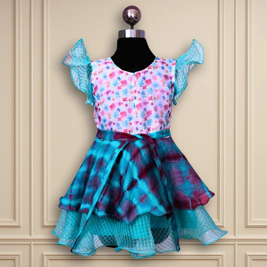 Beautiful Party wear waist frock two layered circular blur color