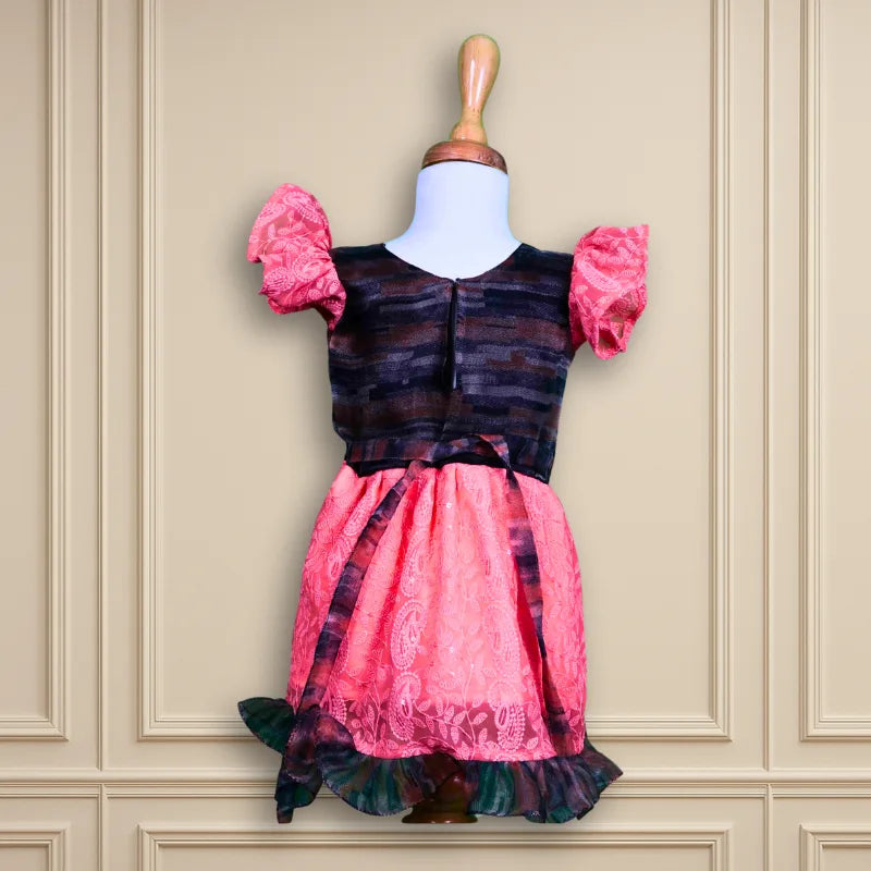 Beautiful Party wear designer frock ruffles circular sleeves organza fabric