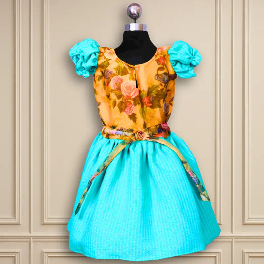 Beautiful Designer Wear Yellow Organza Yoke Frock kids wear
