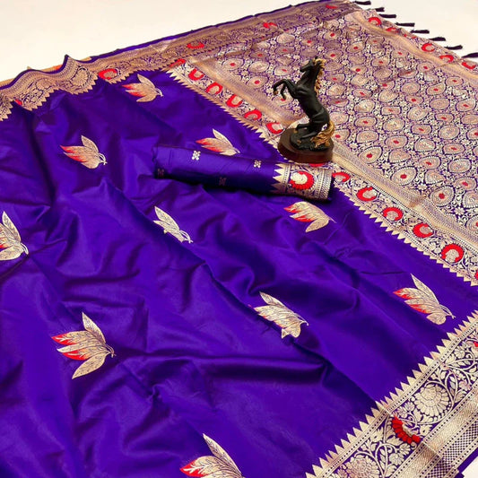banarasi saree with zari border ink blue colour