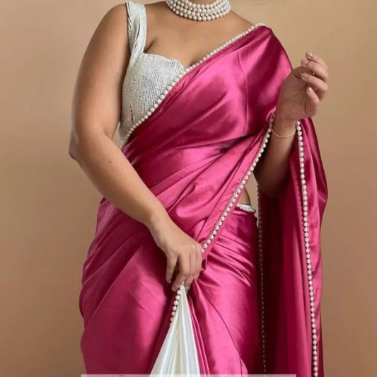 Heavy satin silk pink and white