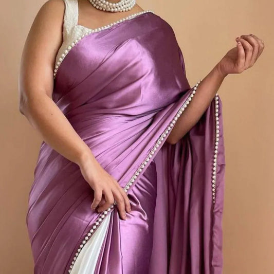 Heavy satin silk lilac and white