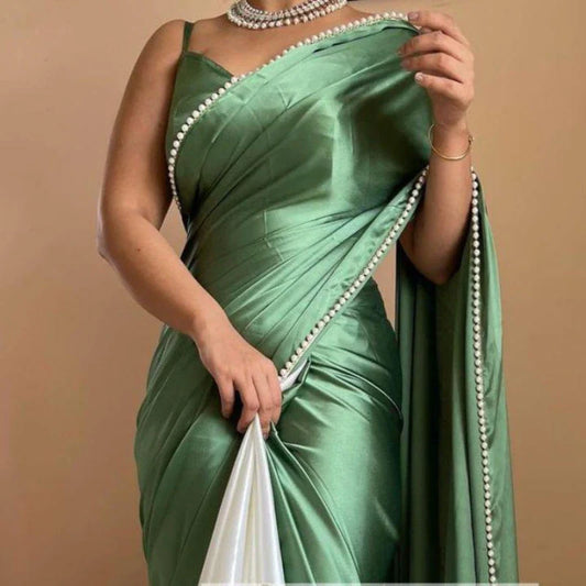 Heavy satin silk green and white