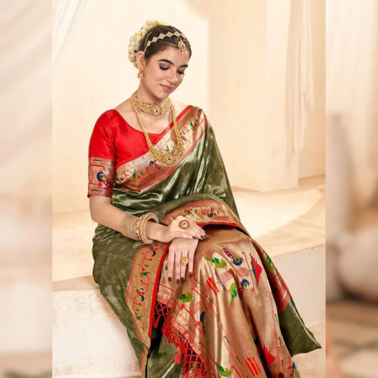 Pure Soft Tissue Silk Banarasi Paithani Black Saree