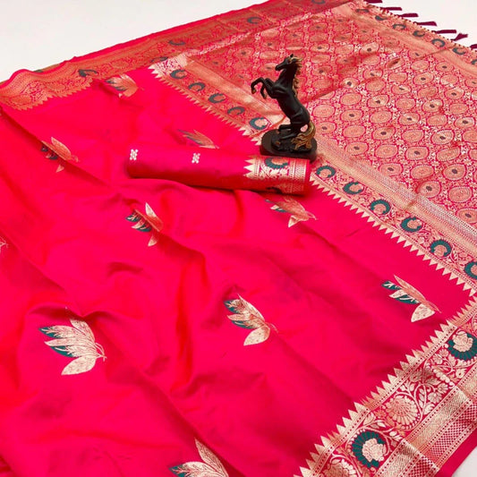 banarasi saree with zari border rani pink colour