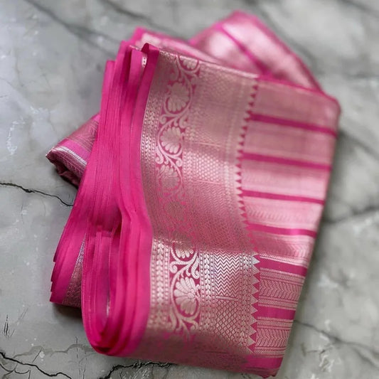 Baby Pink Tissue silk silver saree with zari