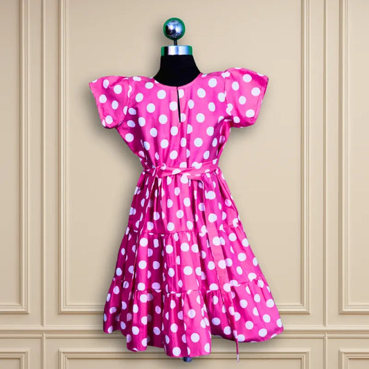 Beautiful Small party Casual wear pink frock with polka dots