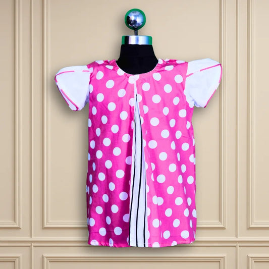 Beautiful Semi party Casual wear pink frock with polka dots
