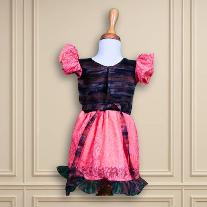 Beautiful Party wear designer frock ruffles circular sleeves organza fabric