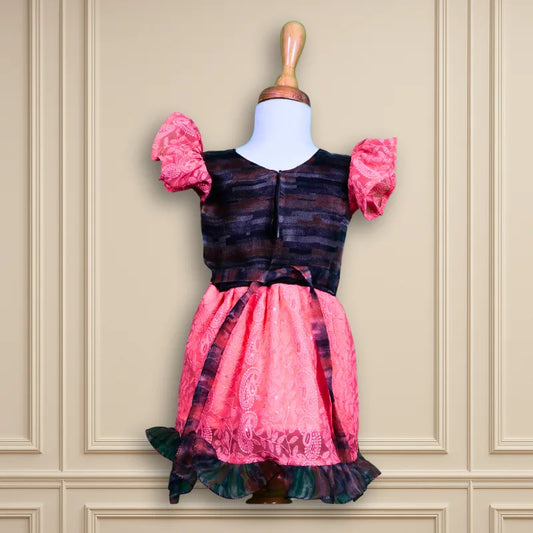 Beautiful Party wear designer frock ruffles circular sleeves organza fabric