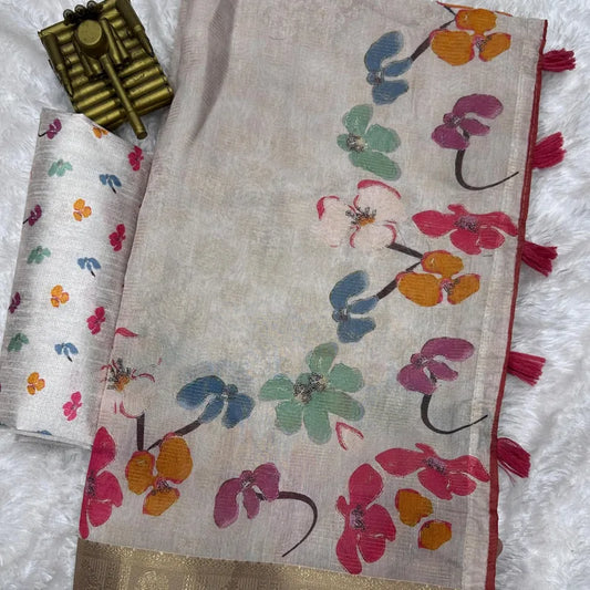 White Jute Cotton Silk Sarees 