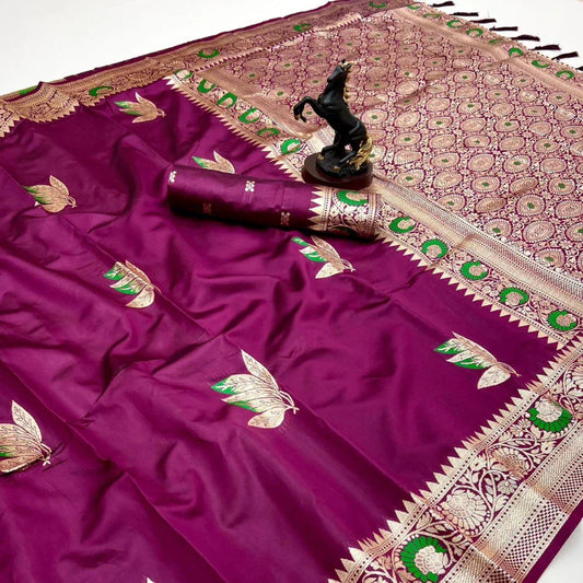 banarasi saree with zari border wine colour