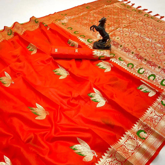 banarasi saree with zari border Orange colour
