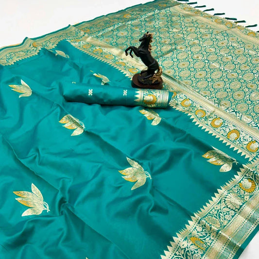 banarasi saree with zari border sea green colour
