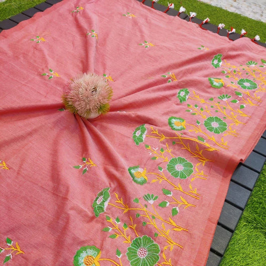 Soft cotton embroidered saree