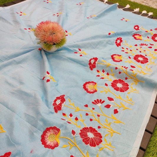 Soft cotton embroidered saree