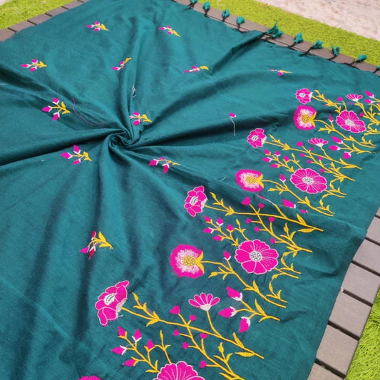 Soft cotton embroidered saree
