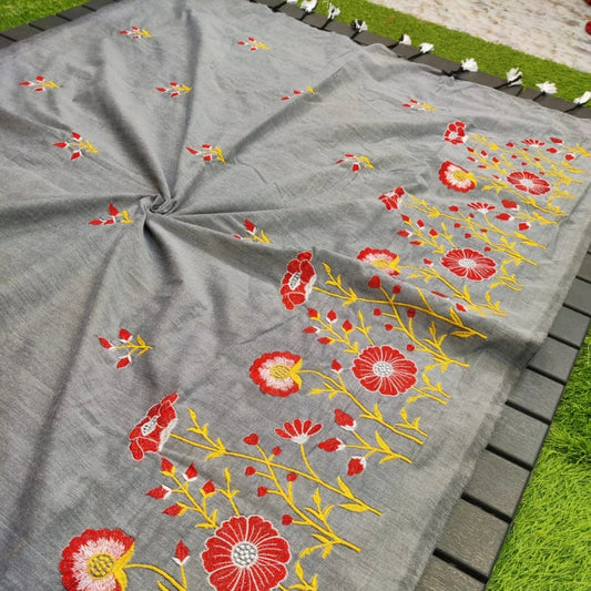 Soft cotton embroidered saree