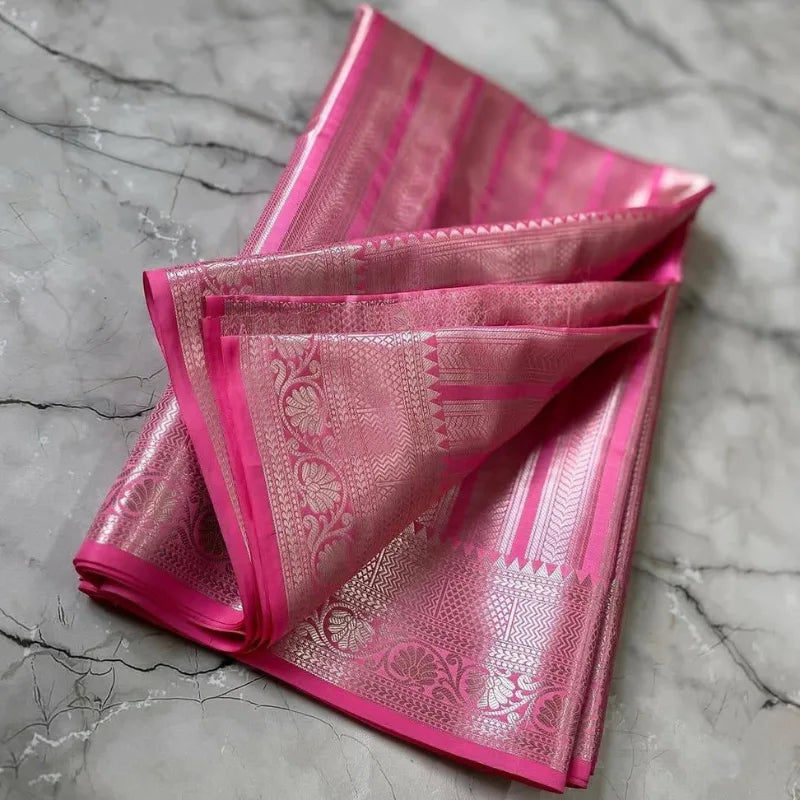 Baby Pink Banarasi Tissue Saree