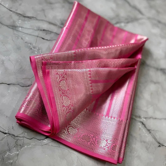 Baby Pink Banarasi Tissue Saree