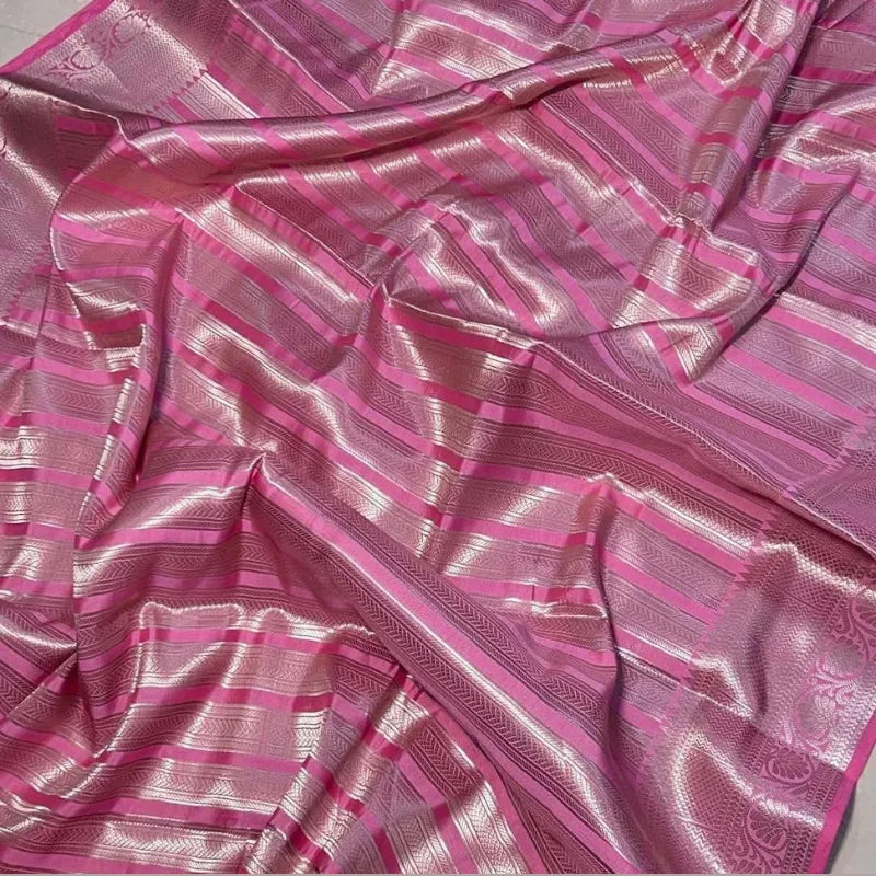 Baby Pink Tissue silk silver saree with zari