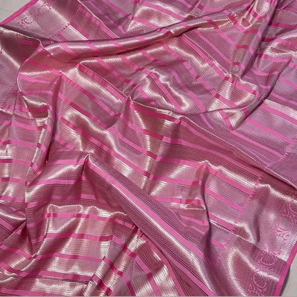 Baby Pink Tissue silk silver saree with zari